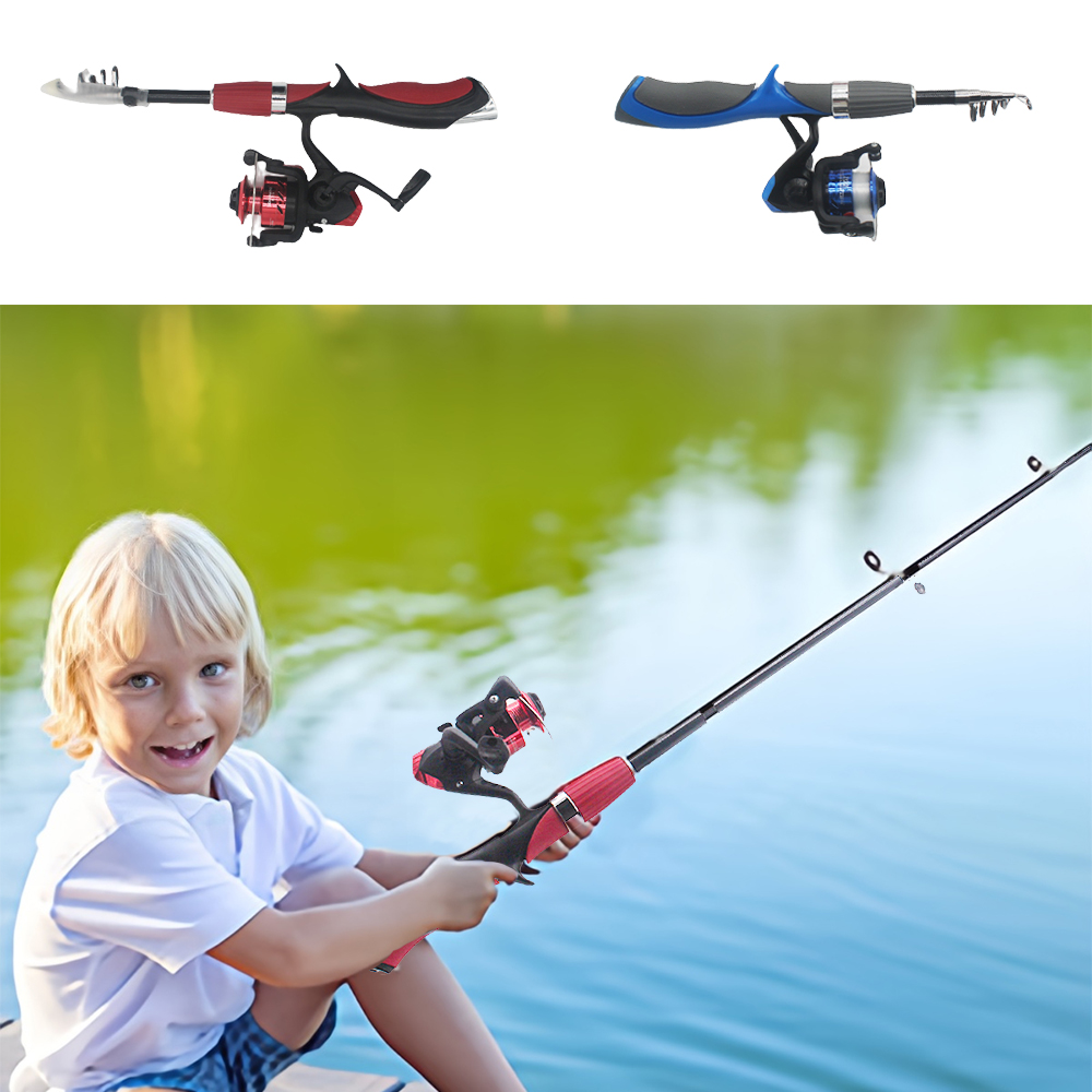 Fishing Rod Ice - ชุดคันเบ็ดตกปลาสำหรับเด็กเบ็ดตกปลาเบ็ดตกปลาแบบยืดหดได้สำหรับเด็กพร้อมรอกสปินนิ่งตะขอตกปลาน้ำเค็มน้ำจืด